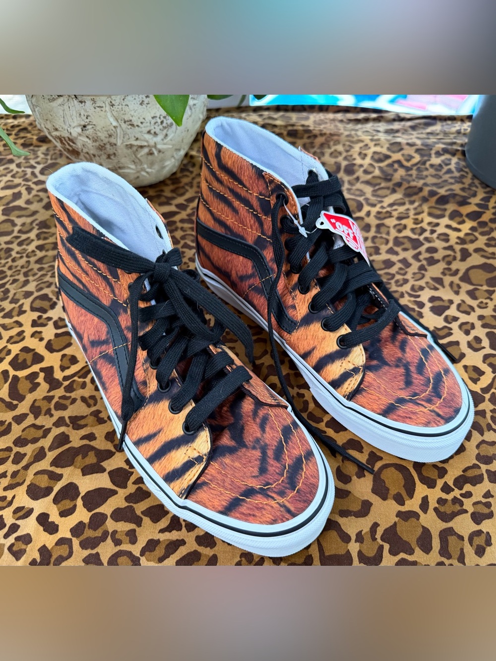 Vans Tiger-Print Sk8-Hi Sneakers in Orange and Black